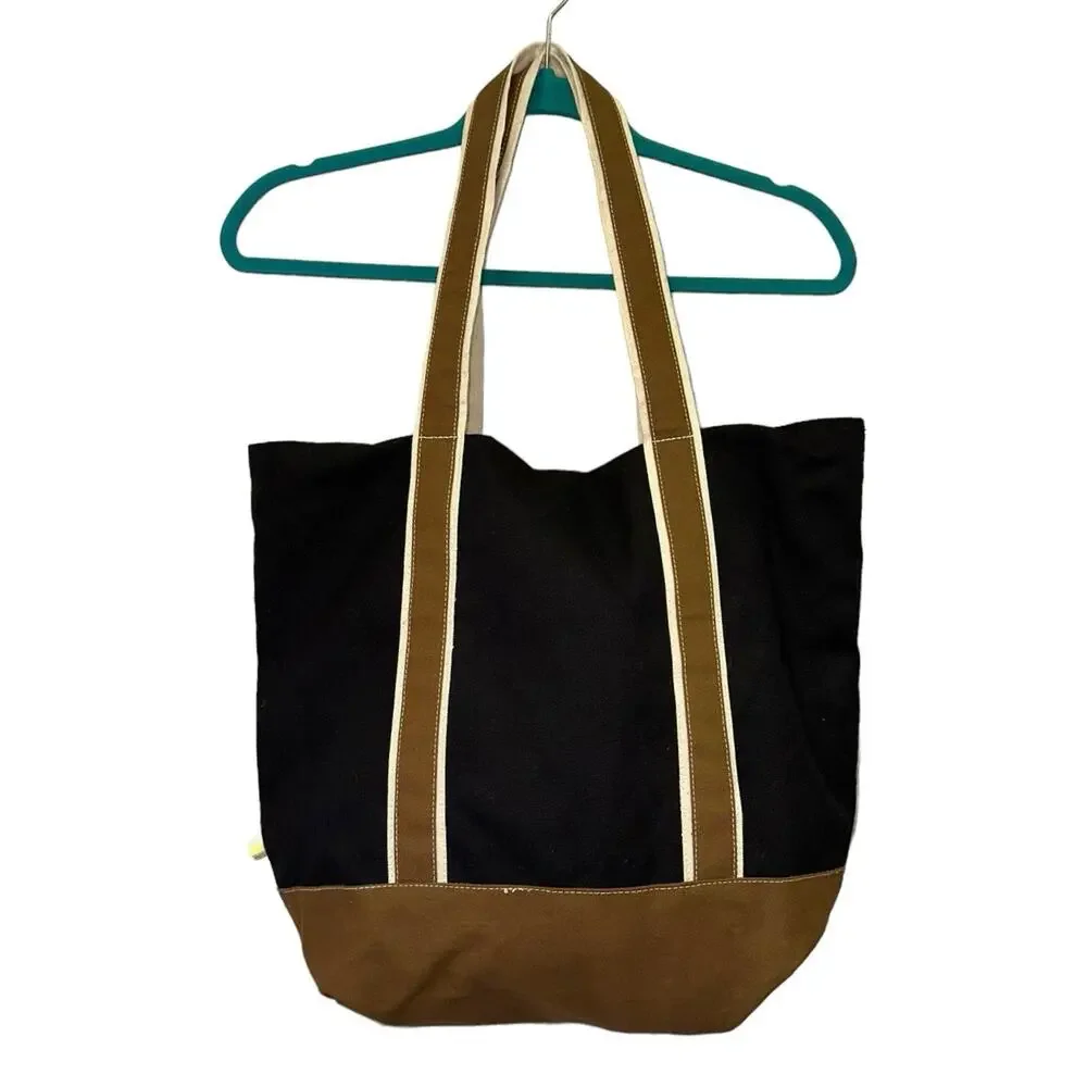 Summersalt Canvas Tote Bag Black Brown Leather Trim Carryall